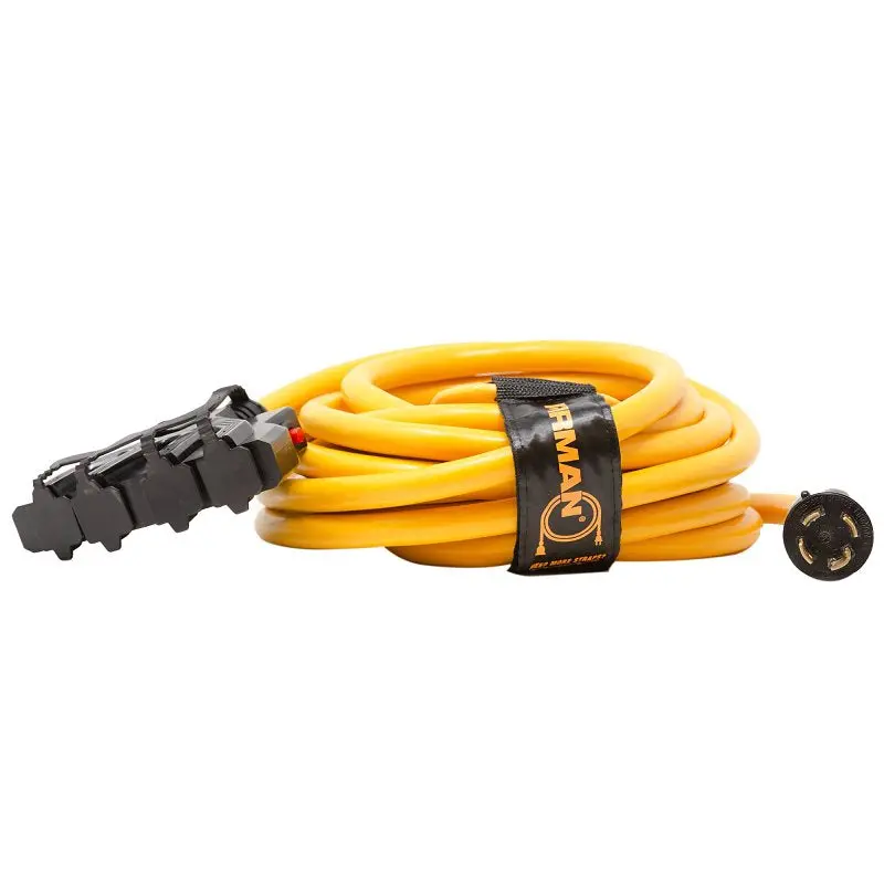 Firman 1120 Heavy-Duty Power Cord With Integrated Storage Strap – 10-Gauge, 25-Foot Yellow-Jacketed Cable 1