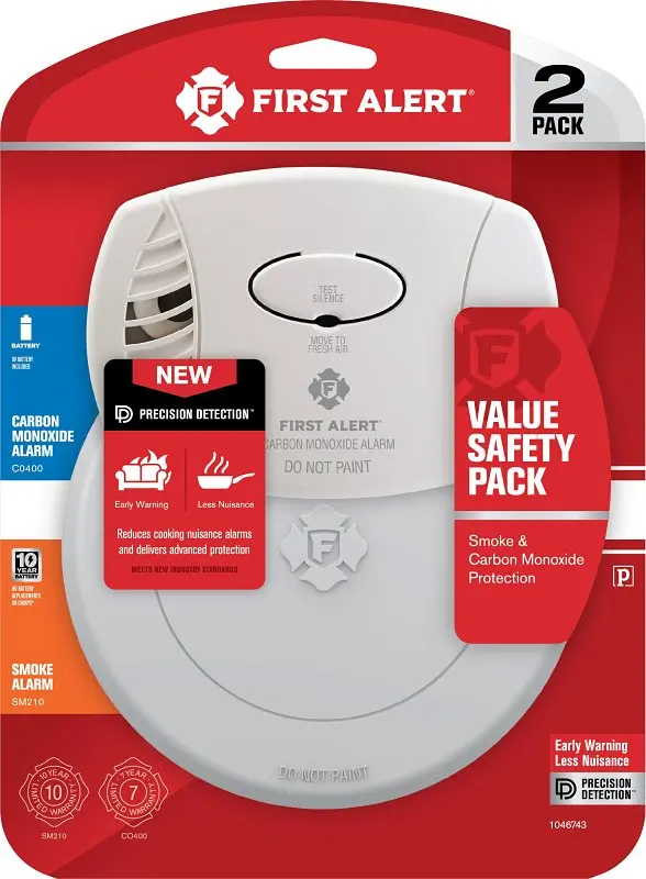 First Alert 1046743 Dual-Sensor Smoke & Co Alarm – Photoelectric + Electrochemical Detection, White Finish 1