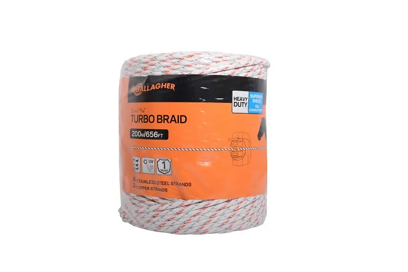 Gallagher G62176 Turbo Braid Electric Fence Wire — 7.5 Kv, Dual Copper/Stainless Conductor, White Poly Insulation 1