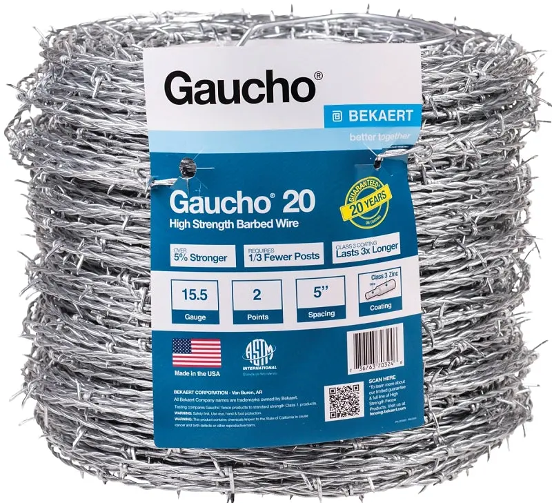 Gaucho 118290 Flat-Barb Barbed Wire – 1320 Ft, 15.5 Gauge, 5-Inch Barb Spacing 1