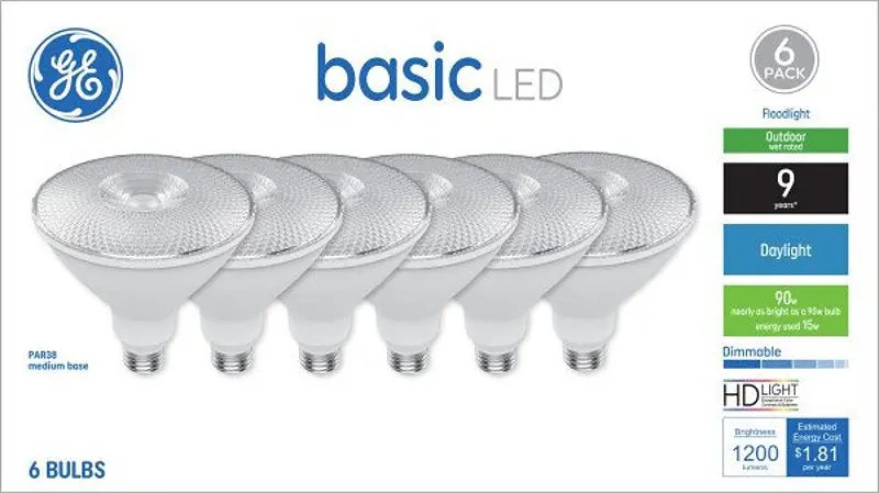 Ge 47849 Par38 Led Flood/Spot Light Bulb – 90W Equivalent, E26 Base, Frosted Lens, Bright White Output 1