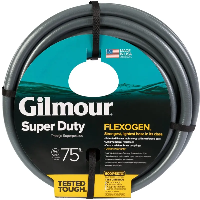 Gilmour 874751-1001 Heavy-Duty 75-Foot Garden Hose – Reinforced Brass Fittings, Gray Pvc Exterior 1