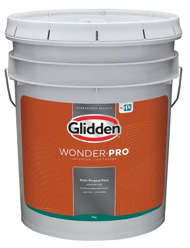Glidden Wonder-Pro Interior & Exterior Paint – Flat Sheen, Pastel Base/White, 5-Gallon Pail 1