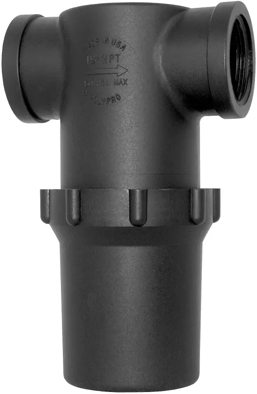 Green Leaf Lst12550 Inline Strainer — 1-1/4" Diameter, 50-Mesh Polypropylene Filter, Top-And-Bowl Design, Black 1