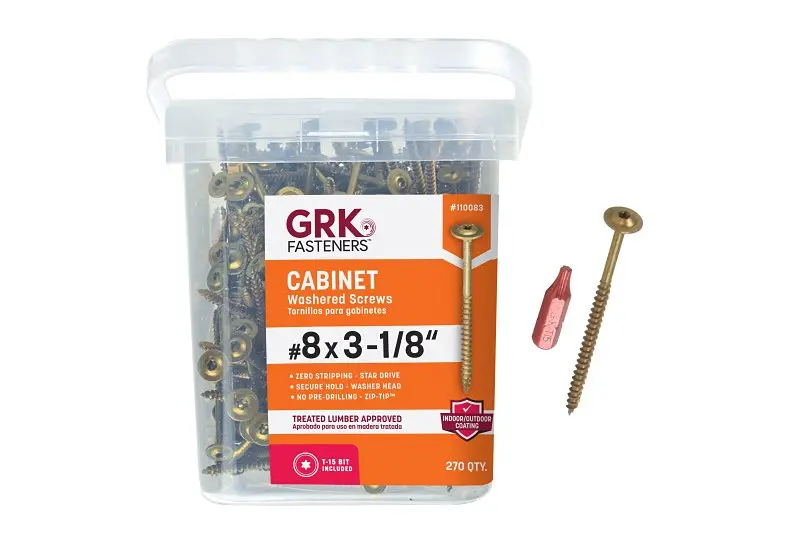 Grk #8 X 3-1/8 In Star-Drive Washer-Head Cabinet Screws – Steel, 270-Pack 1