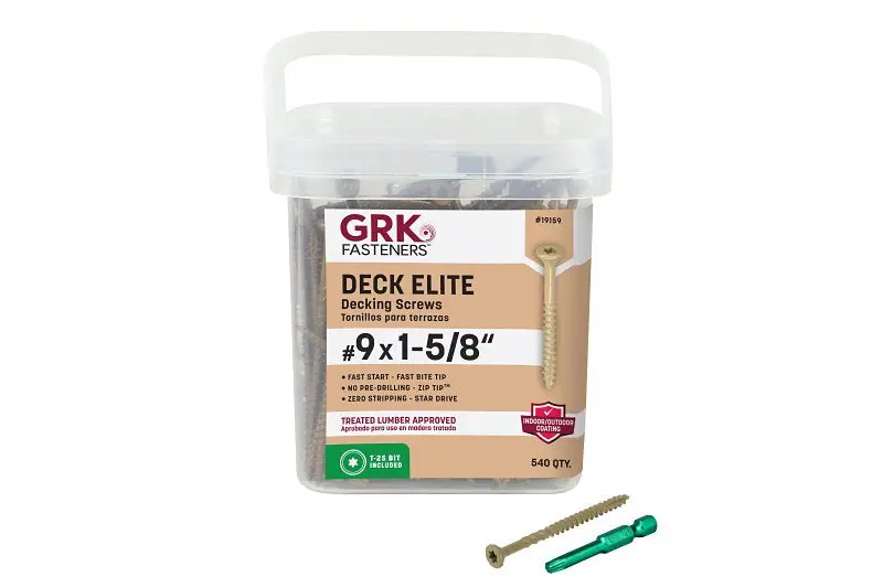 Grk Deck Elite #9 Coarse Thread Deck Screw – 1-5/8", Star Drive, W-Cut Bugle Head 1