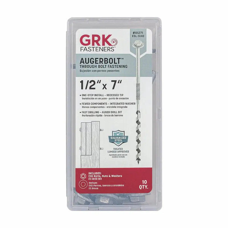 Grk Fasteners Augerbolt 81271 Through-Bolt – 7" Overall Length, Coarse Thread, Hot-Dip Galvanized Steel 1