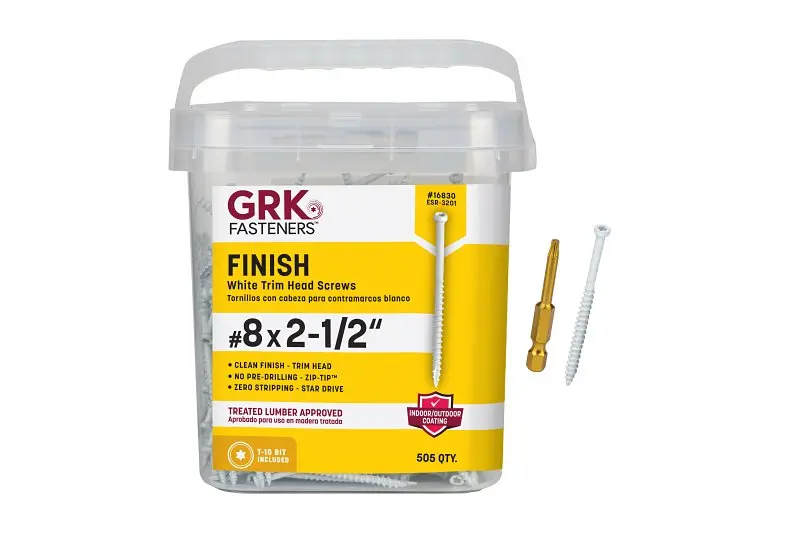 Grk Fin/Trim Screw – #8 × 2-1/2", Trim Head, Star Drive, Steel, 505-Count Pail 1