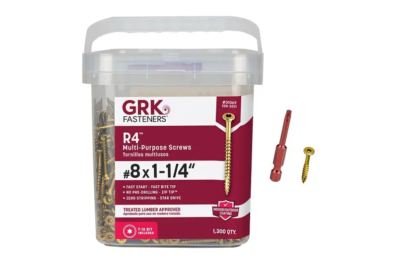 Grk R4 01069 #8 Star-Drive Framing & Decking Screw – 1-1/4 In Length, Steel, 1300-Piece Bulk Pail 1