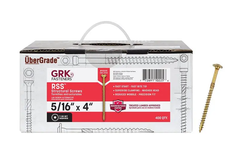 Grk Rss 10225 Structural Screws – 5/16-Inch Thread, 4-Inch Length, Star Drive Washer Head, Steel (400-Pack) 1