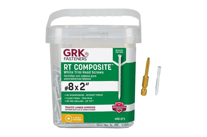 Grk Rt Series Reverse-Thread Screw – #8 × 2", Star Drive Trim Head, Heat-Treated Steel, Pack Of 605 1