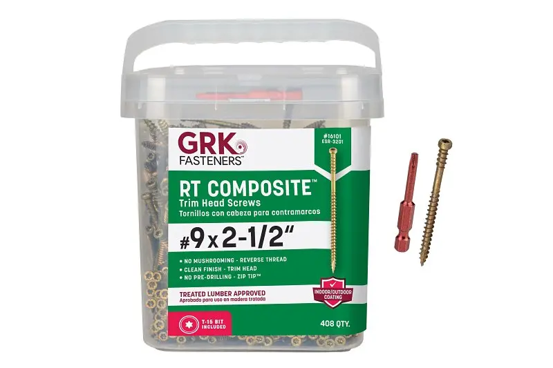 Grk Rt Series Reverse Thread Screws – #9 X 2-1/2", Star Drive Trim Head, 408-Pail Pack 1