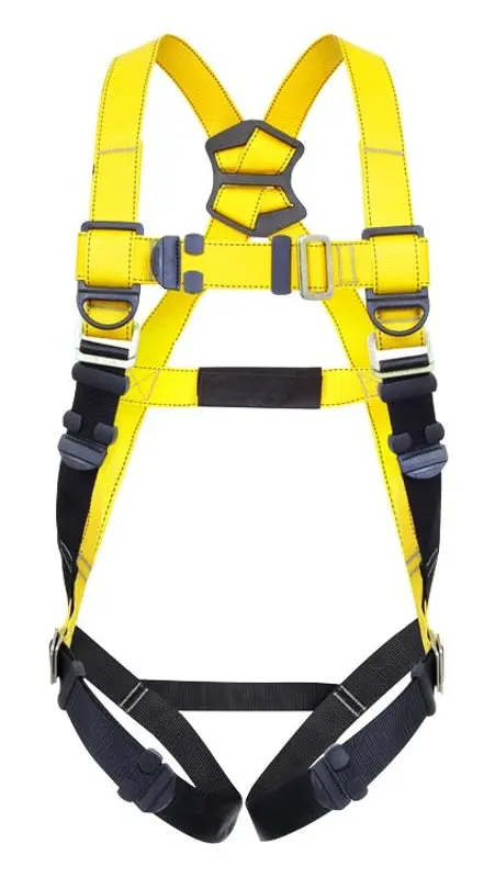 Guardian Fall Protection 37001 Full-Body Harness – M/L Size, 130–420 Lb Capacity, High-Visibility Black/Yellow Design 1
