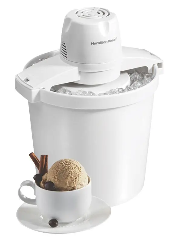 Hamilton Beach 68330N 4-Quart Ice Cream Maker – 80W Motor, Simple On/Off Control, Thermoplastic White Housing 1