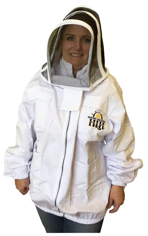 Harvest Lane Honey Beekeeper Jacket With Hood – Polycotton Zip-Up, Size M, White 1
