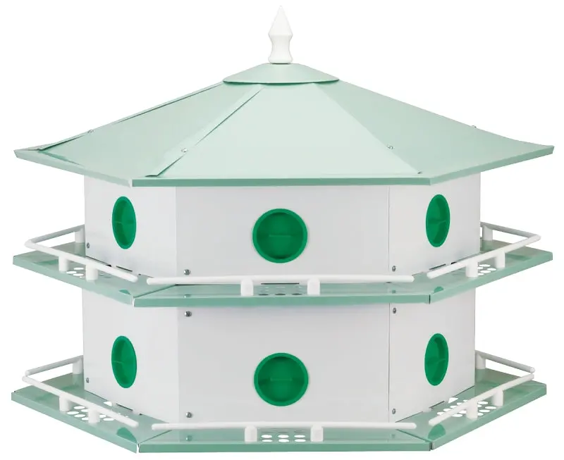 Heath Hexagonal Aluminum Birdhouse – Light Green And White, 14" Tall 1