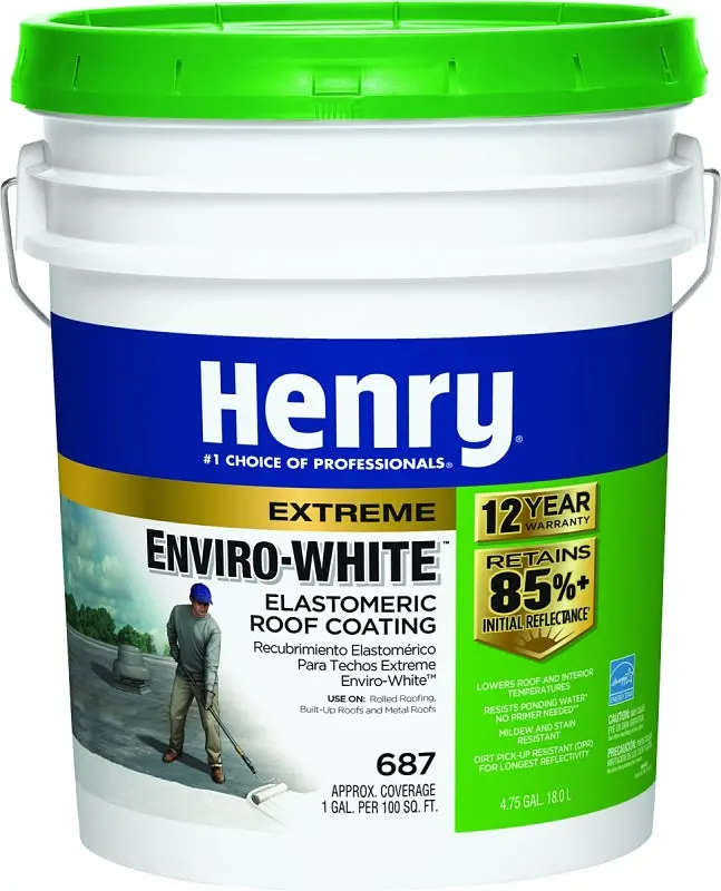 Henry He687406 White Elastomeric Roof Coating – 5-Gallon Pail For Weatherproofing And Energy Efficiency 1