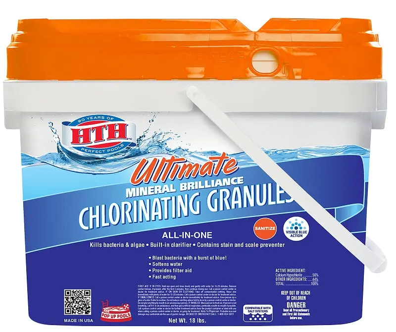 Hth Ultimate Mineral Brilliance 22008 Chlorinating Granules – 18 Lb Container, Chlorine-Based Sanitizer For Pools 1