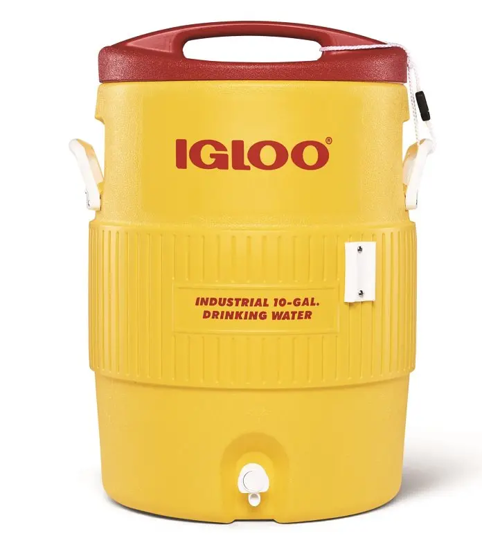 Igloo 400 Series Water Cooler (00004101) – 10-Gallon Polyethylene Tank, Red/Yellow Design 1