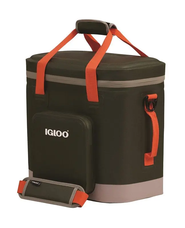 Igloo Trailmate 36-Can Backpack Cooler — 36-Can Capacity, Eva/Polyester, Deep Oil Green/Safety Orange/Sandstone 1
