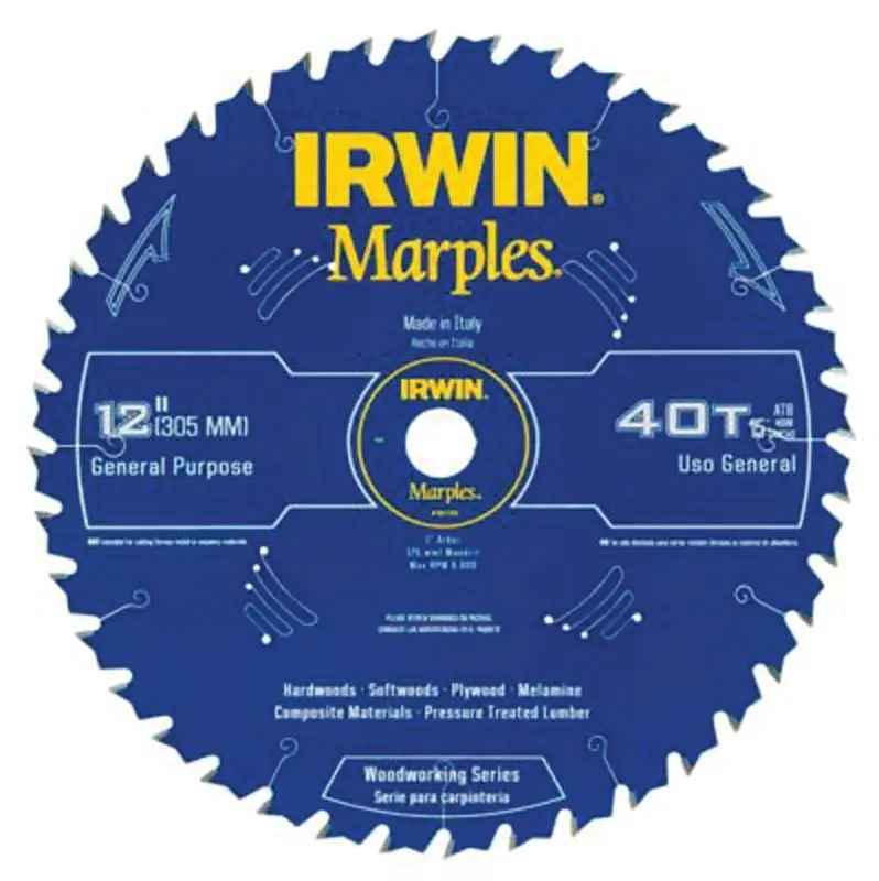 Irwin 1807382 12-Inch 40-Tooth Carbide-Tipped Circular Saw Blade, 1-Inch Arbor 1
