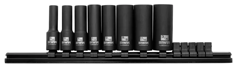 Irwin 3/8-Inch Drive Impact Socket Rail Set – 6-Point Molybdenum Steel, Black Oxide 1