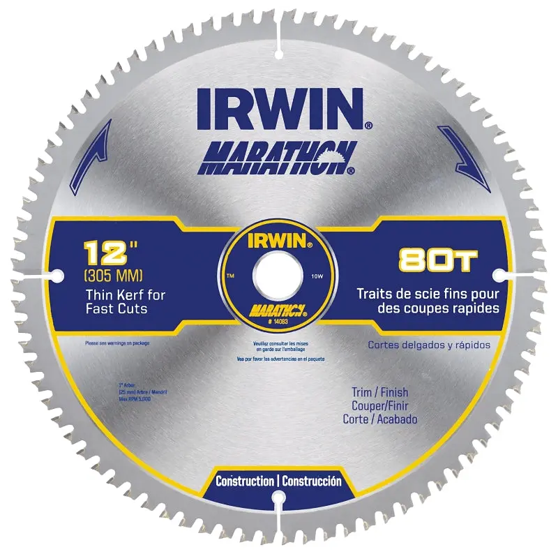 Irwin Marathon 14083 12-Inch 80-Tooth Precision Carbide Table Saw Blade, 1-Inch Arbor 1