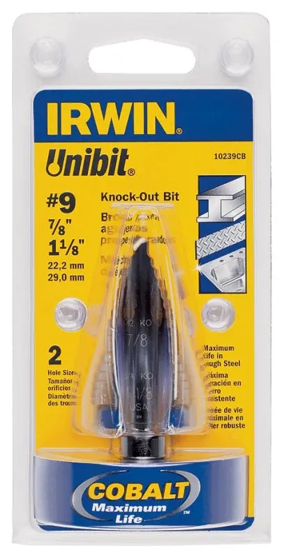 Irwin Unibit 10239 Step Drill Bit: 7/8-Inch To 1-1/8-Inch Range, Hex-Shank Design 1