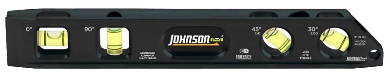 Johnson 1411-0900 Magnetic Torpedo Level – 9" Aluminum Body, 4-Vial Precision Design 1