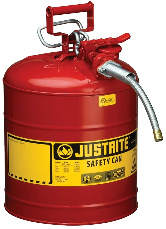 Justrite 7250120 Safety Can – 5-Gallon Red Steel Container With Flame-Arresting Spout And Ul Certification 1