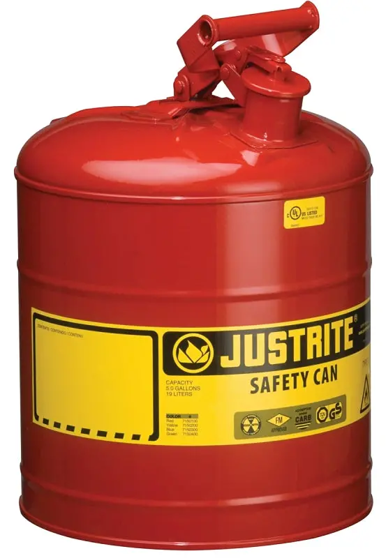Justrite Type I Safety Can – 5-Gallon Steel Fuel Container With Spout 1