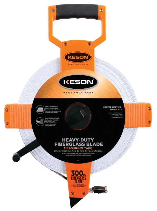 Keson Otr18300 Heavy-Duty Tape Measure – 300-Foot Fiberglass Blade, Abs Pumpkin-Color Case 1