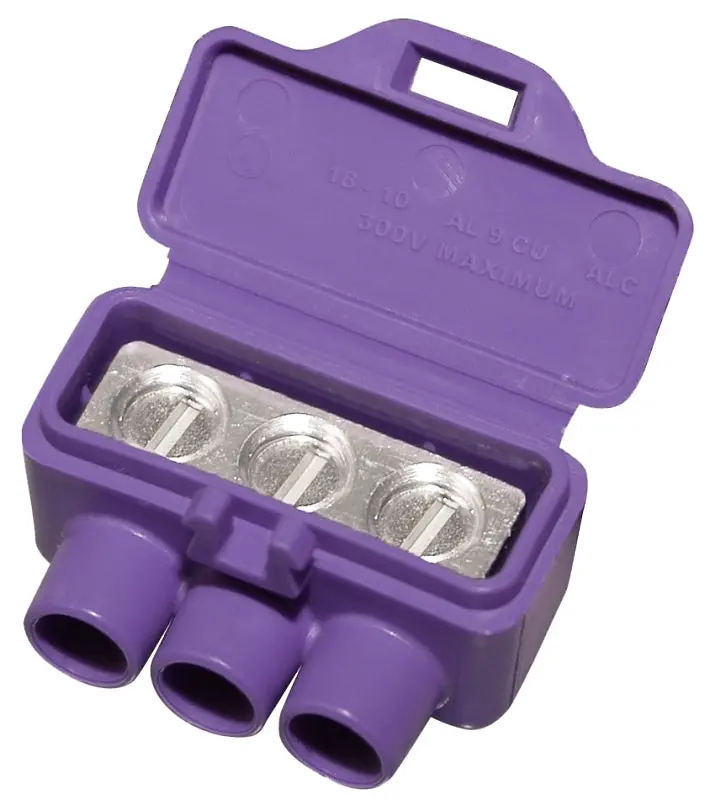 King Innovation Alumiconn 95110 3-Way Wire Connector – Purple, Accepts #18–#10 & #12–#10 Wires, Silicone-Coated, Pack Of 10 1