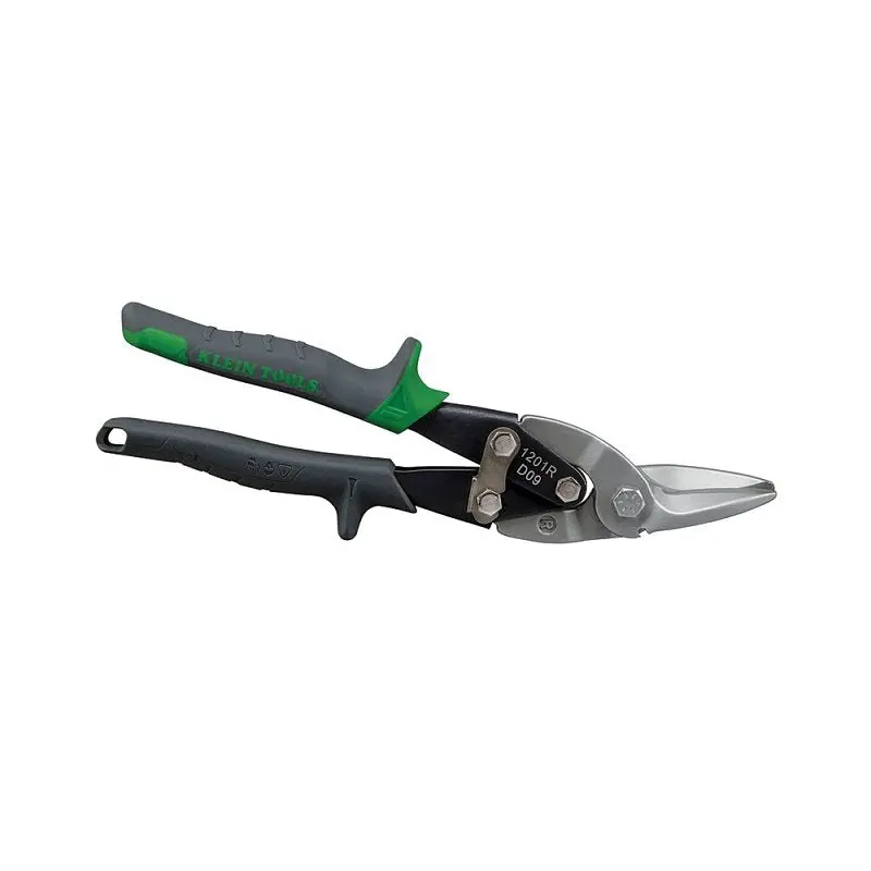 Klein Tools 1201R Right-Cut Aviation Snips – 10.06-Inch Length, 1.5-Inch Straight Cut, Green Ergonomic Handle 1