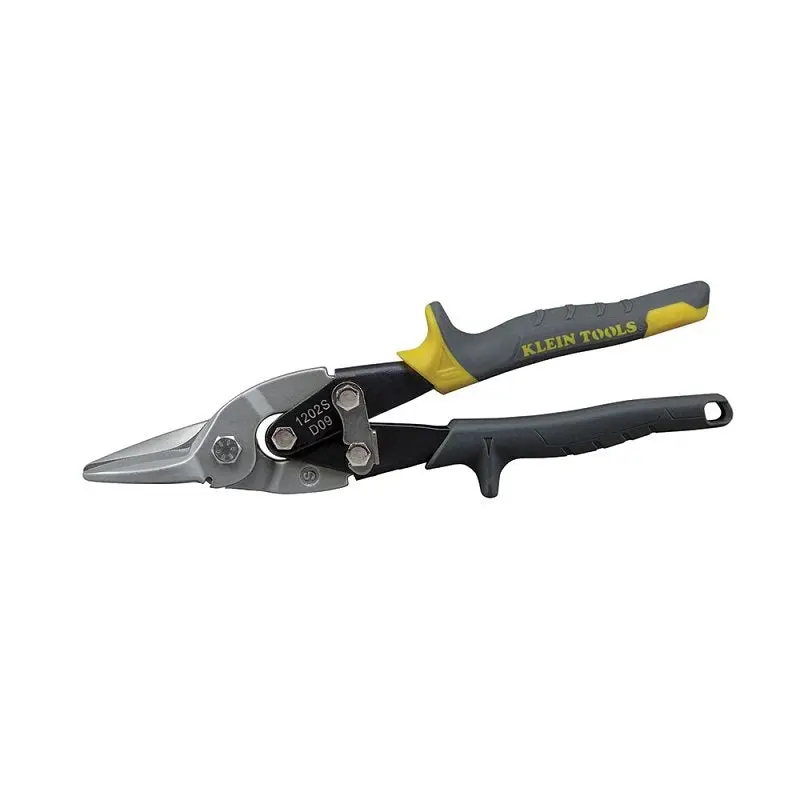 Klein Tools 1202S Aviation Snips — 10.063" Overall, Straight-Cut Design For Wide Curves, Steel Blade, Yellow Handle 1