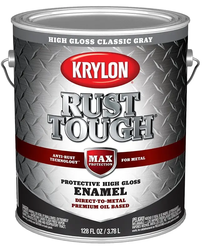 Krylon Rust Tough K09738008 Gloss Paint – Classic Gray, 1-Gallon Can, Rust-Inhibiting Formula 1