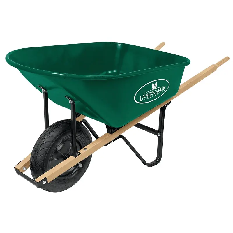 Landscapers Select 34564 Steel One-Wheel Wheelbarrow – 6 Cu Ft Capacity, 16" Pneumatic Tire 1