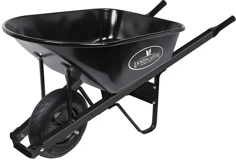 Landscapers Select 34627 Contractor-Grade One-Wheel Wheelbarrow – 6-Cubic-Foot Steel Tray With 16-Inch Pneumatic Tire 1