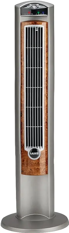 Lasko T42954 Wind Curve Tower Fan – 120V Gray & Woodgrain Design With Remote Control 1