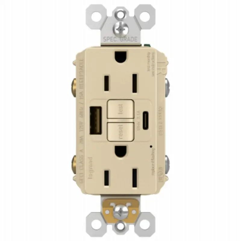 Legrand Radiant® 1597Trusbaci Gfci-Protected Usb Wall Outlet – 15A, 125V, Dual Usb-A Ports, Self-Testing Safety 1