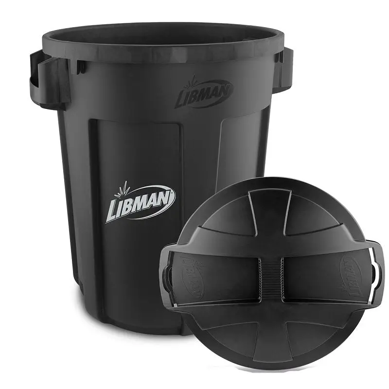Libman 32-Gallon Trash Can – Snap-On Rounded Lid, Rugged Polyethylene Construction, Black Finish 1