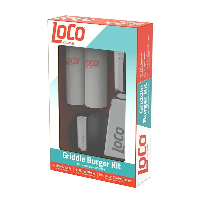 Loco 2023050267 Stainless Steel Griddle Burger Press Kit – Ergonomic Non-Slip Handle 1