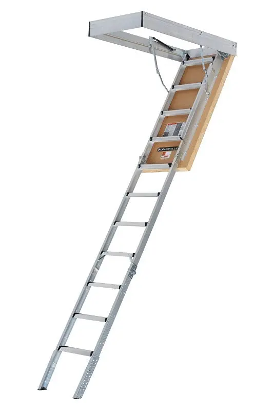 Louisville Aee2510 Energy-Efficient Aluminum Attic Ladder – 7'7"–10'3" Ceiling Range, 25.5" X 54" Opening 1