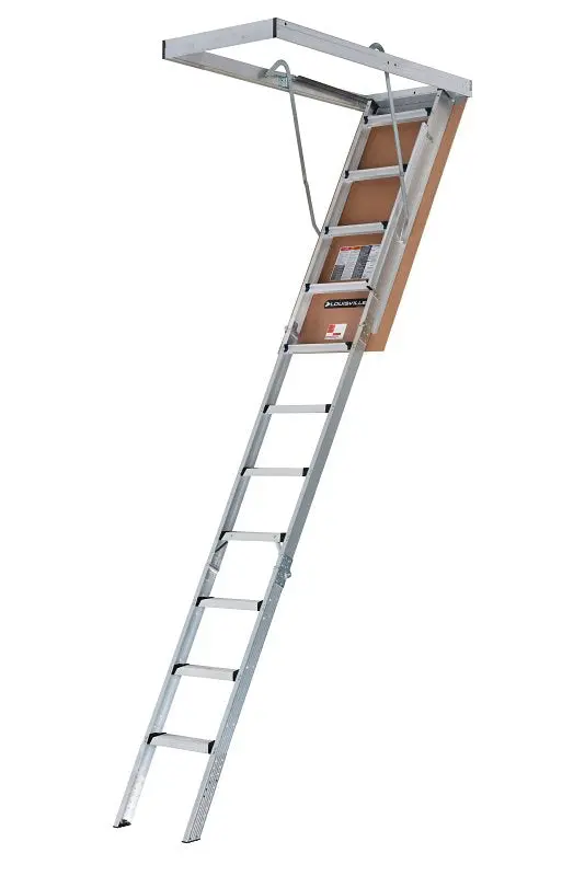 Louisville Ah2211 Elite Aluminum Attic Ladder – 7.75–10.25 Ft Adjustable, 375 Lb Capacity, 22.5 X 54 In Opening 1