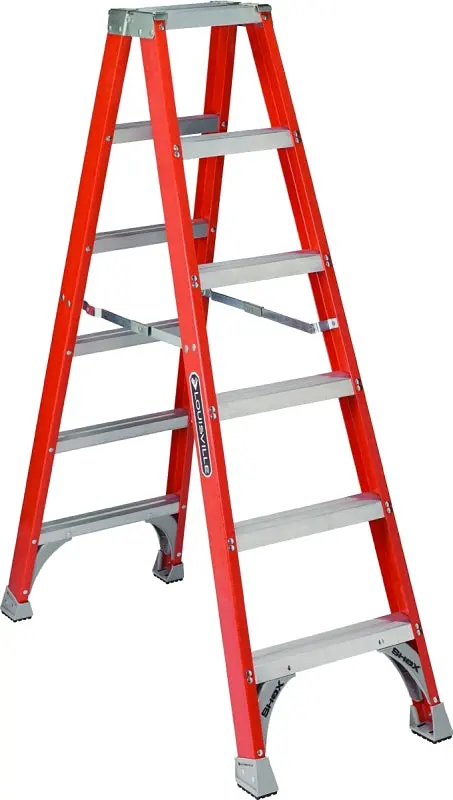 Louisville Fm1506 Twin-Step Fiberglass Ladder – 125 In Max Reach, 5-Step, 300 Lb Type Ia Rating 1