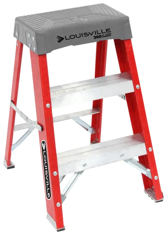Louisville Fs1502 Fiberglass Step Stool – 2-Step, 300-Pound Capacity, 3-Inch Deep Rungs, Orange/Silver 1