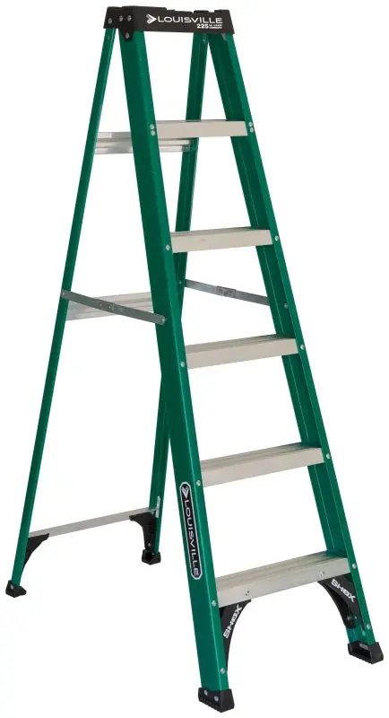 Louisville Fs4006 Compact Fiberglass Step Ladder – 6 Ft Tall, 5-Step, 225 Lb Type Ii Duty, 124 In Max Reach 1