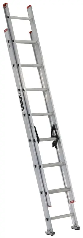 Louisville L-2324-16 Aluminum Extension Ladder – 193 In Reach Height, 200 Lb Capacity, 1.5 In Deep Steps 1
