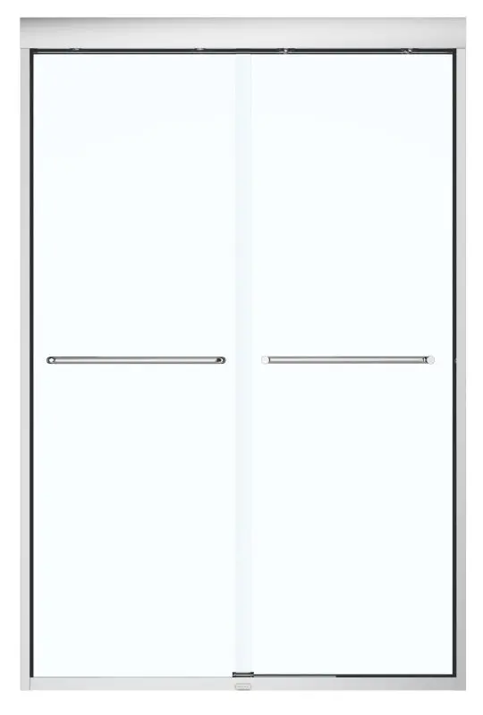 Maax Aura 135663-900-305 Semi-Frame Sliding Shower Door – Brushed Nickel Hardware, Tempered Clear Glass, Two-Panel Design 1
