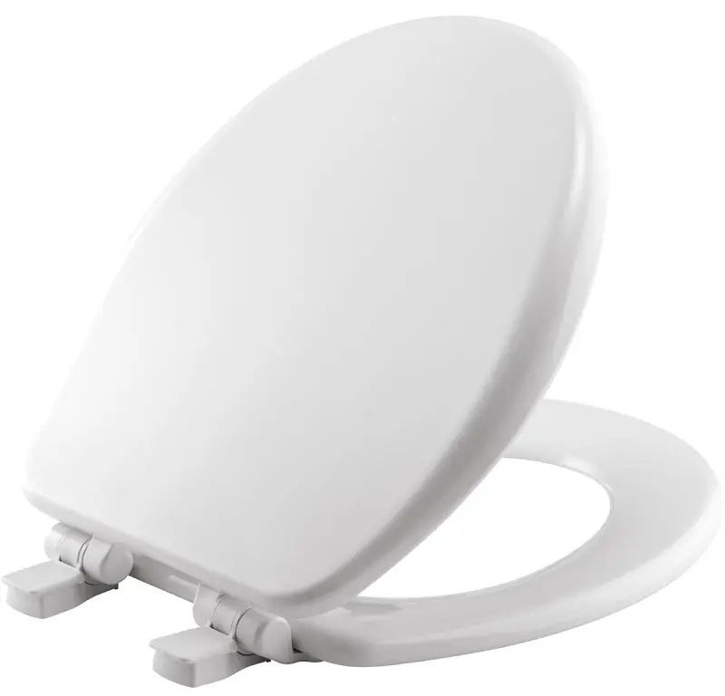 Mayfair 64Slow000 Round Wooden Toilet Seat – Adjustable Hinges, Easy-Clean White Finish 1
